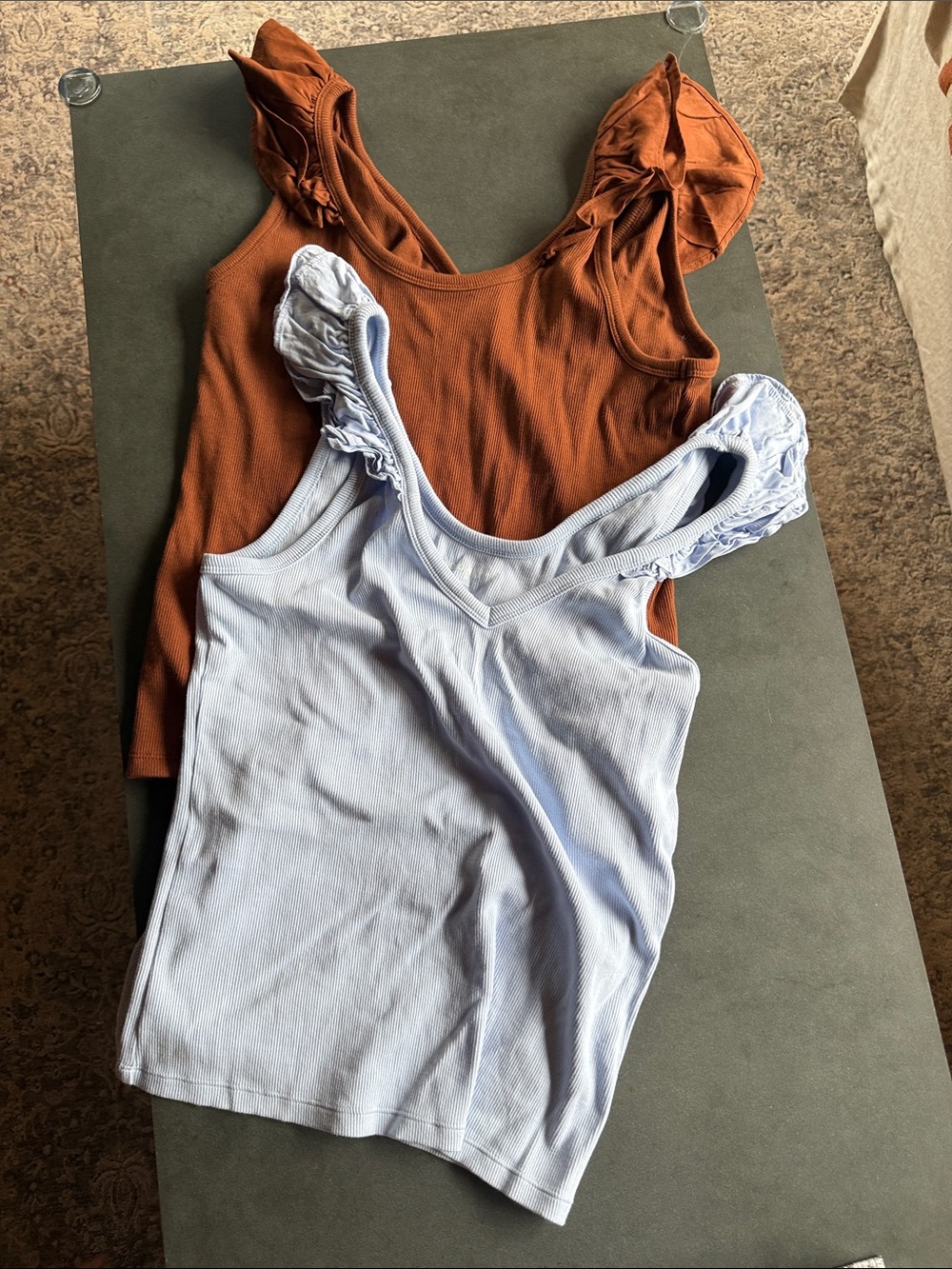 Lot of 2 Women’s Ruffle Strap Tank Top - Light Blue and Rust